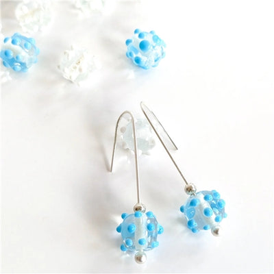 Blue Dotted Glass Bead On Long Silver Straight Hook
