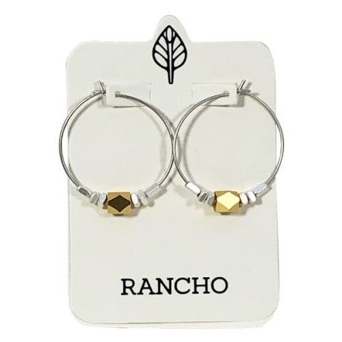 Large Silver Hoop + Gold Facet Earrings