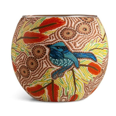 Aboriginal Blue Wren Tealight Candle Holder 11cm