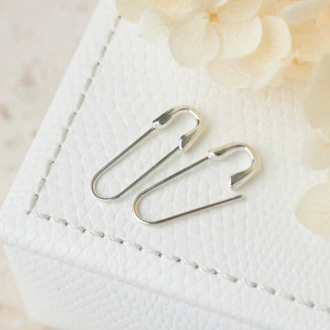 Safety Pin Earrings Silver