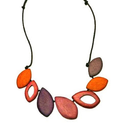 Multi Wood Petal Bead Rope Necklace