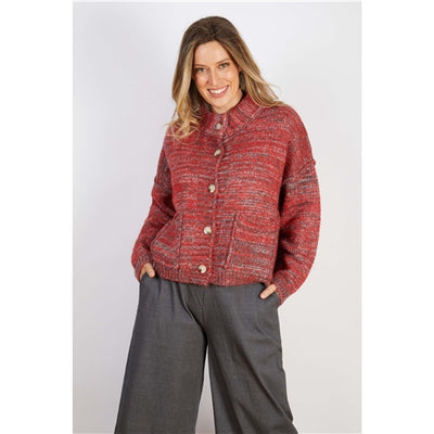Wool Acrylic Cardigan Red