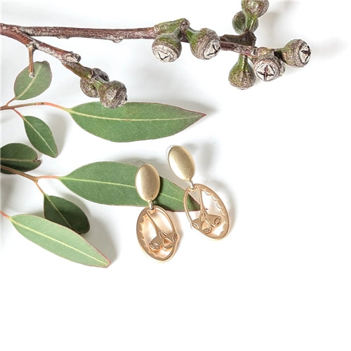 Gold Gumnuts & Oval Stud Earrings
