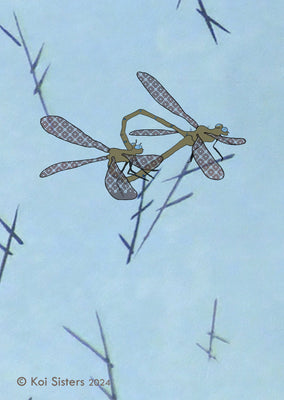 Koi Sisters - Dragonflies blue Close Up Portrait - A3 print