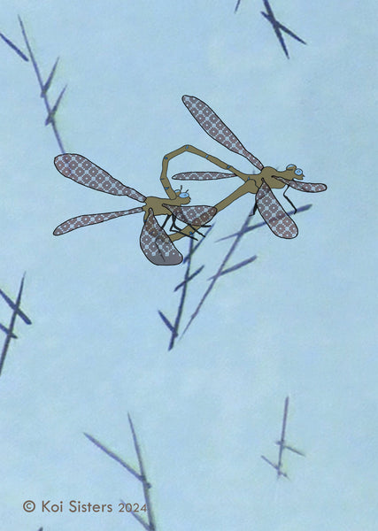 Koi Sisters - Dragonflies blue Close Up Portrait - A3 print