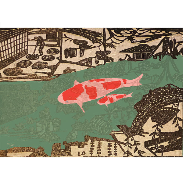 Koi Sisters Card - Koi in the Village Green River
