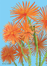 Koi Sisters - Orange Daisies & Praying Mantis A3 print