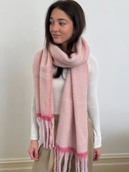 Two Tone Stripe Fringe Scarf Pink