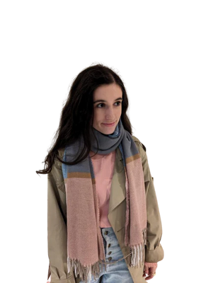 Multi Col Soft Fringe Scarf Pink/Grey