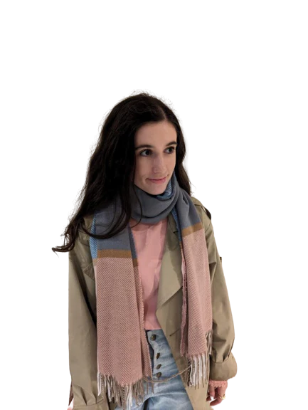 Multi Col Soft Fringe Scarf Pink/Grey