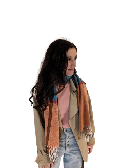 Multi Col Soft Fringe Scarf Orange/Teal