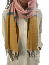 Multi Col Soft Fringe Scarf Mustard/Pink
