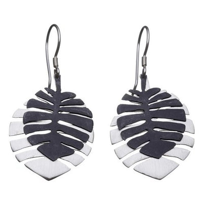 Shabana Jacobson - Monstera Leaf Earrings Black Top