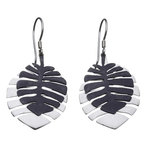 Shabana Jacobson - Monstera Leaf Earrings Black Top