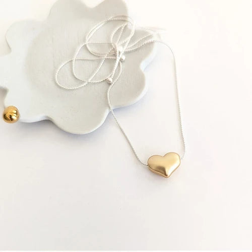 Gold Rounded Heart On Silver Rope Chain