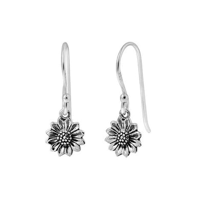 Tiny Delicate Sunflower Earrings Silver
