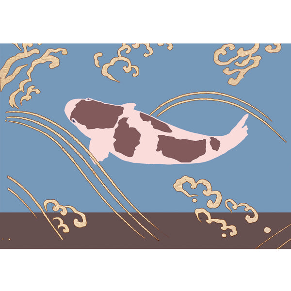 Koi Sisters Card - Brown Koi in Blue Water