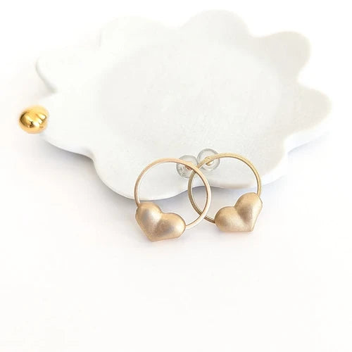 Gold Rounded Heart & Gold Circle Stud