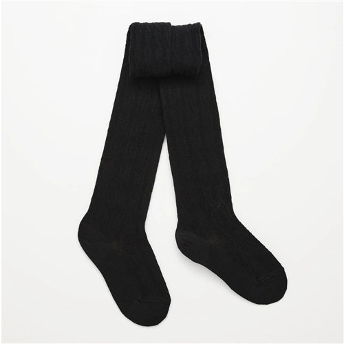 Woman Merino Wool Tights Textured Knit - Black Average