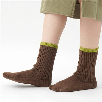 Wool Silk Ribbed Socks Brown Size S