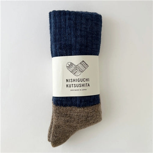 NISHIGUCHI KUTSUSHITA : oslo mohair wool pile sock - navy