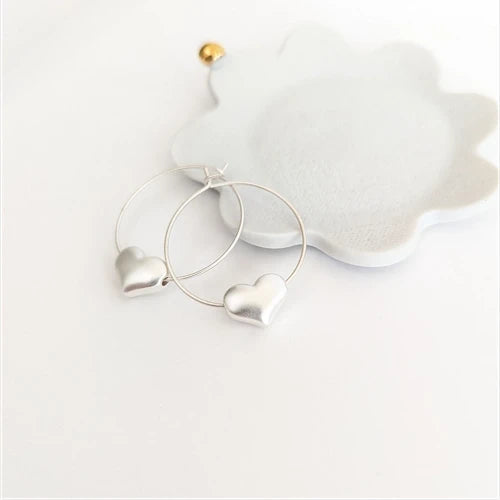 Silver Rounded Heart & Silver Large Hoop