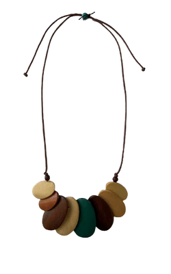 Multi Colour Gathered Wood Bead Necklace