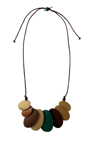 Multi Colour Gathered Wood Bead Necklace