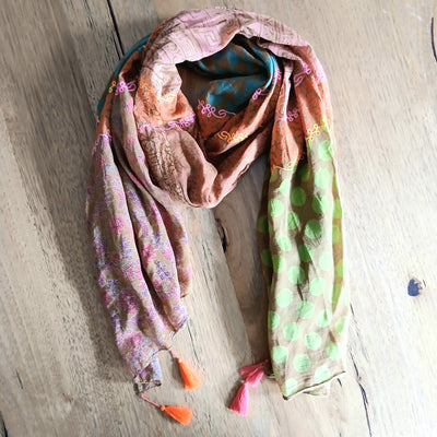 Block Print  Cotton Tassle Scarf