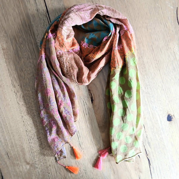 Block Print  Cotton Tassle Scarf