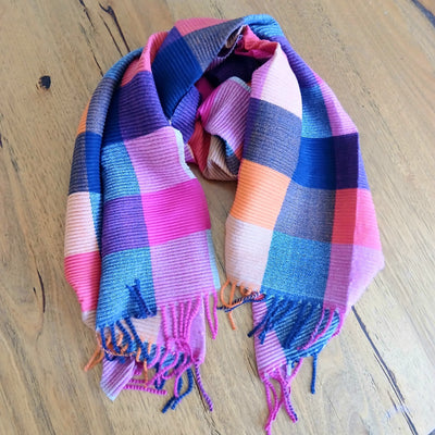 Multi Checkers Crinkle Scarf Pink/Grey