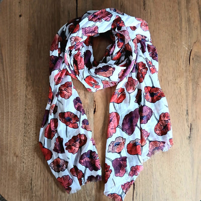 Cotton Red Poppy Scarf