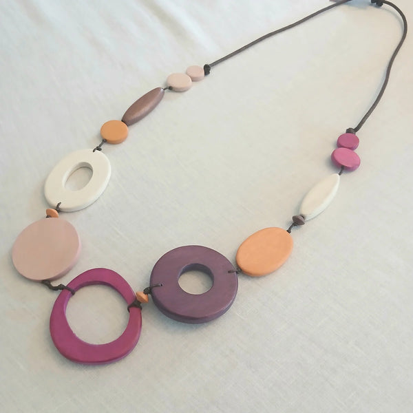 Multi Colour Wood Circle Bead Necklace