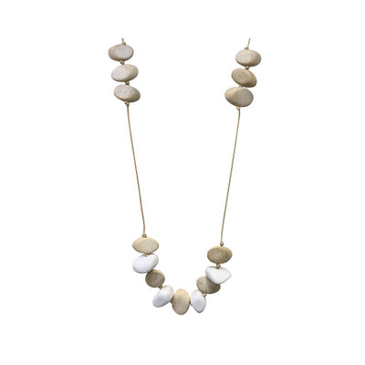 White Resin + Small Wood Oval Strand Cord Necklace