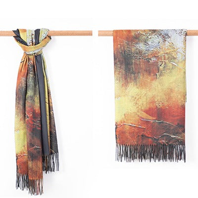 Autumn strokes printed Brushed cotton viscose scarf