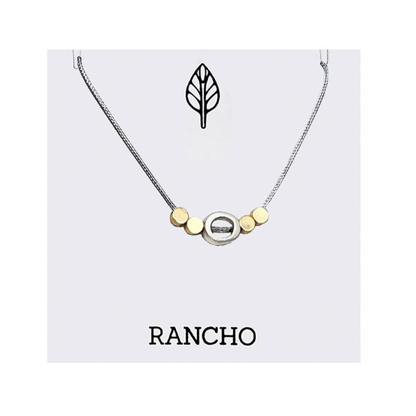 Silver Hollow Oval + 4 Gold Dot Necklace