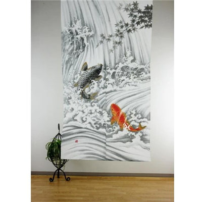 Ukiyoe Japanese Noren Curtain Climbing Carp