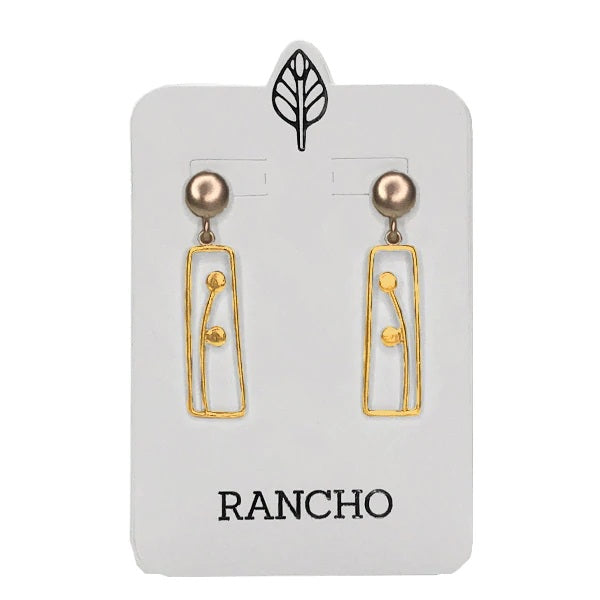 Gold 2 Bud Rectangular + Silver Solid Circle Stud