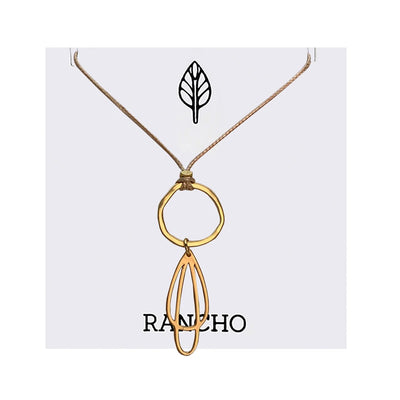 Gold Loopy Pendant + Gold Flat Ring + Tan Cord Necklace