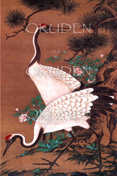 Card - Two Cranes Brown
