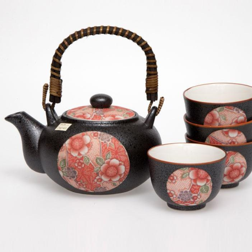 Beni Red Tenmoku Tea Set 4 Cups