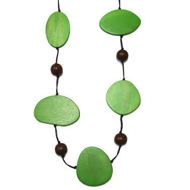 Green Large Wood Disc Rope Necklace