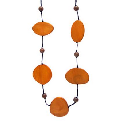 Orange Large Wood Disc Rope Necklace