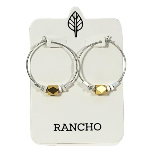 Large Silver Hoop + Gold Facet Earrings