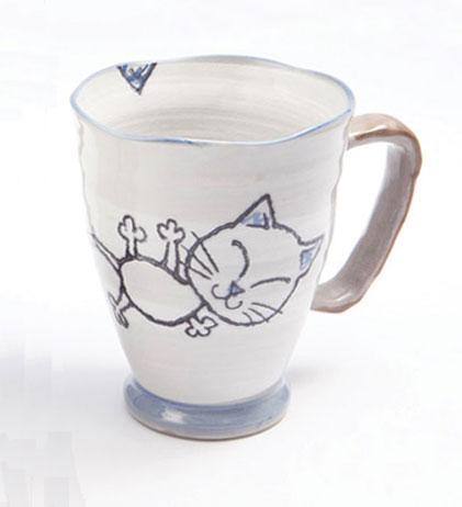 Crayon Cat Blue Large Mug