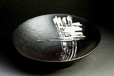 Large Bowl Black with White Brush Stroke