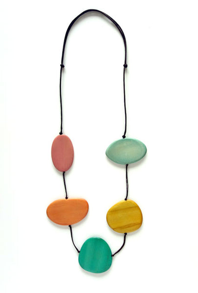 Orange Green wood disc necklace