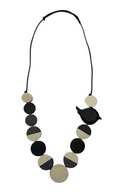 Black and White Wood Bead Bird Necklace