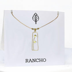 Gold Two Bud Charm + Mixed Beads on Tan Cord Necklace