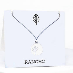 Large Silver Seedling Disc + Spacer Beads on Grey Cord Necklace